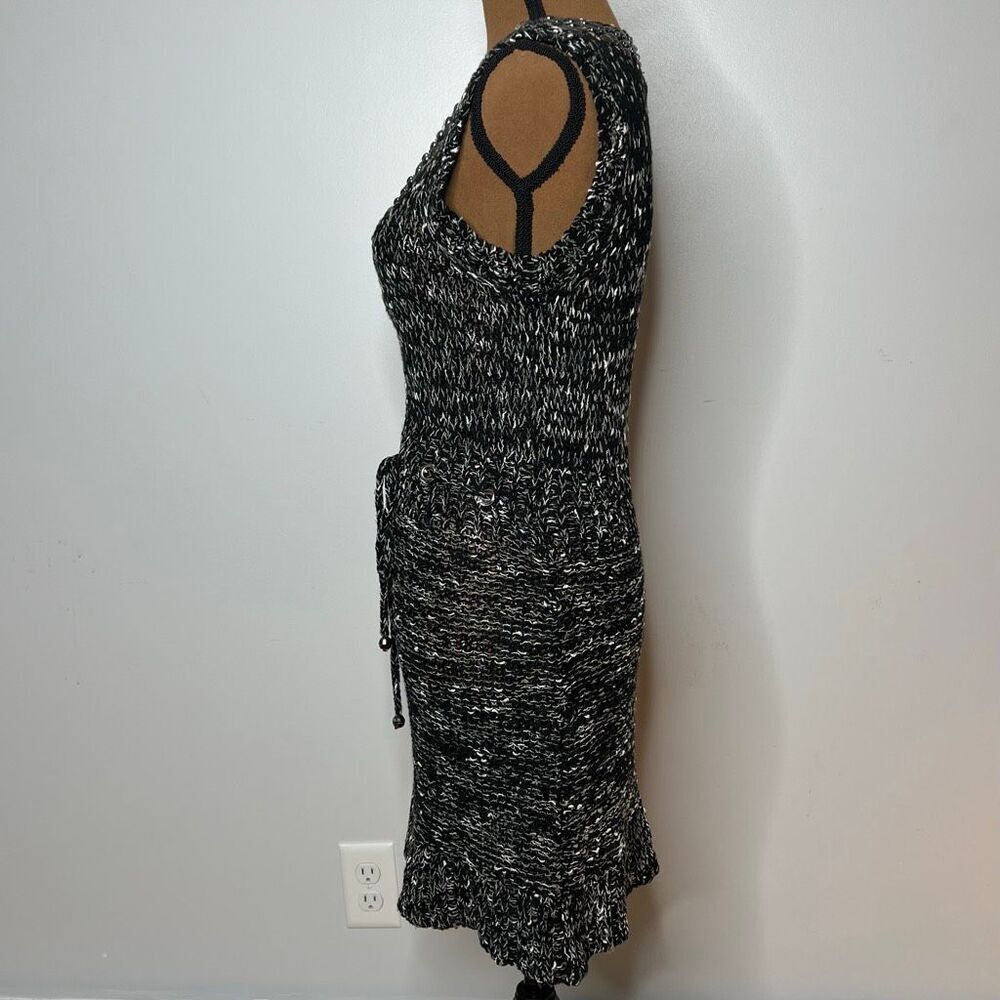 BCBGMaxazria Black Gray Beaded Loose Knit Beachy Sweater Dress, Women’s Medium - Picture 6 of 10